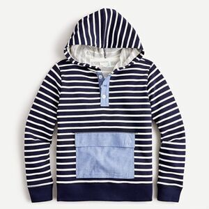 J.CREW CREWCUTS FRENCH TERRY HOODIE IN NAVY 7 WHITE STRIPE BIG BOYS SIZE XL
